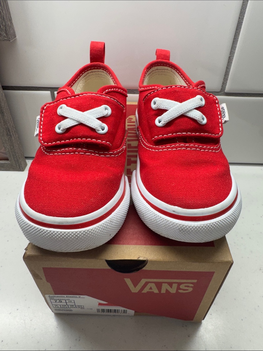 Vans Kids Red Canvas Slip-On Sneakers with White Accents